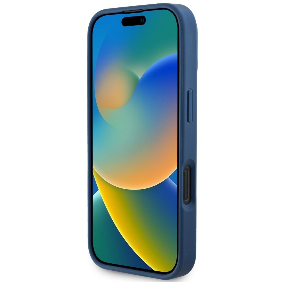 Etui Guess Grained Printed Flower Pattern MagSafe do iPhone 16 Pro niebiesk